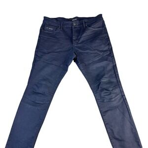 Fried Denim Mens Moto Jeans Navy Blue Slim Fit Articulated Knee 36x32